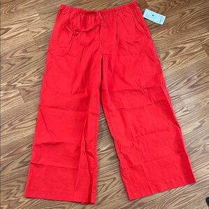 Athleta Red Wide Leg Pants with Elastic Waistband